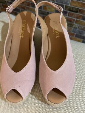 Pas Ceart Pink Suede Peep-Toe Espadrille Wedges
